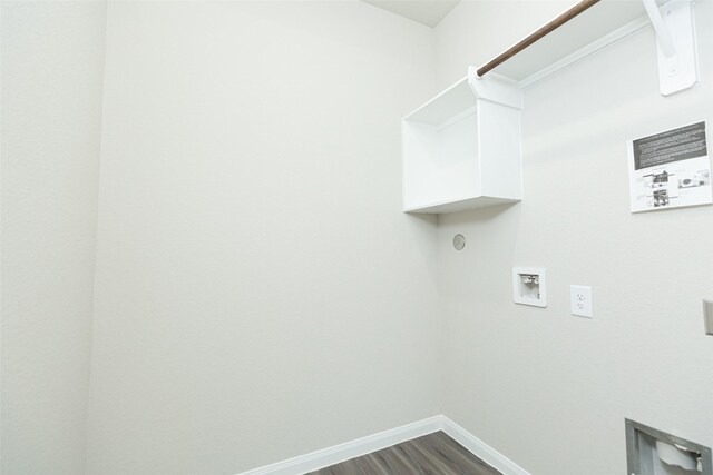 13774 Sunshine Peak Dr, Willis, TX 77318 - clothes washing area featuring dark wood finished floors, baseboards, hookup for a washing machine, and laundry area