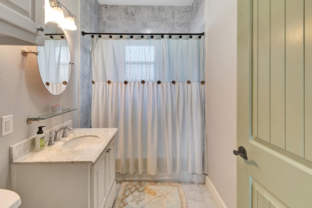 11 Enchanted Ln, Port Alto, TX 77979 - bathroom with vanity, shower / bath combo, and marble finish floors