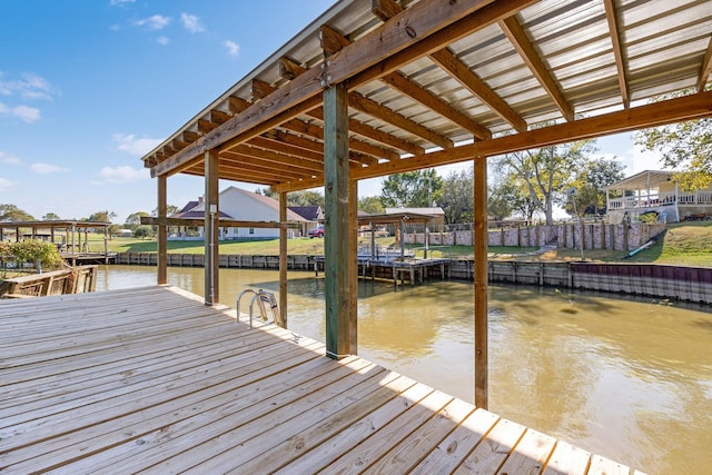 view of dock with a water view