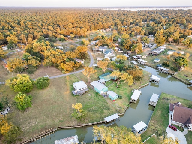 aerial view featuring a water view and a residential view