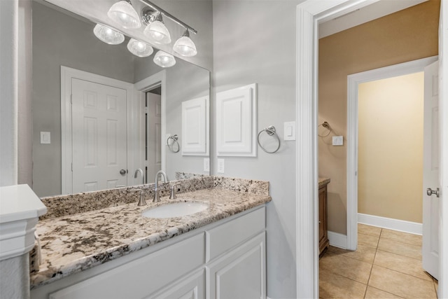 bathroom featuring vanity, tile patterned floors, and baseboards