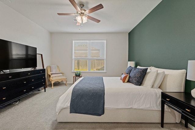 bedroom with carpet flooring and ceiling fan