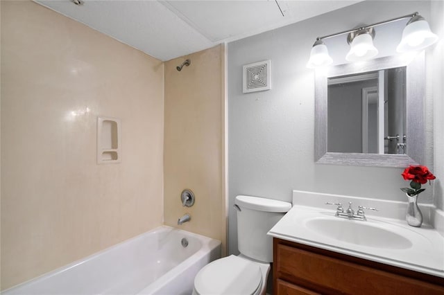 full bathroom featuring shower / bath combination, toilet, and vanity