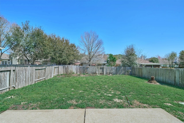 view of yard with a fenced backyard