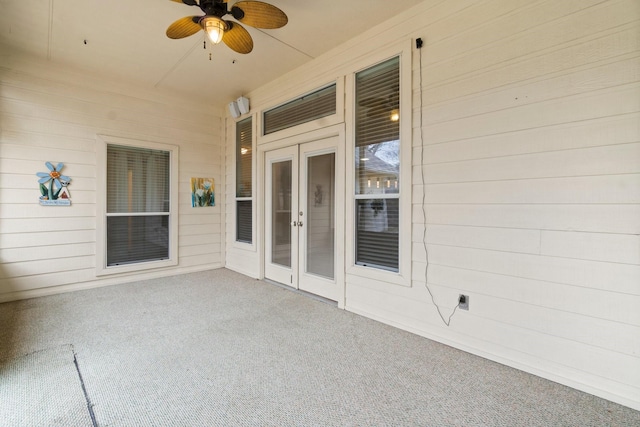 view of patio / terrace with french doors and ceiling fan