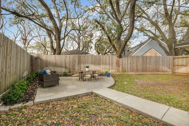 view of yard with a fenced backyard and a patio area