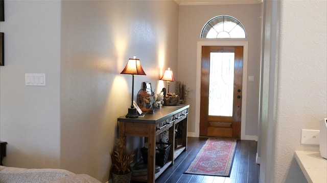 entrance foyer with baseboards and dark wood finished floors