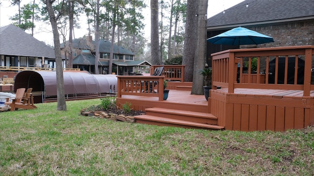 deck with a lawn and heating fuel