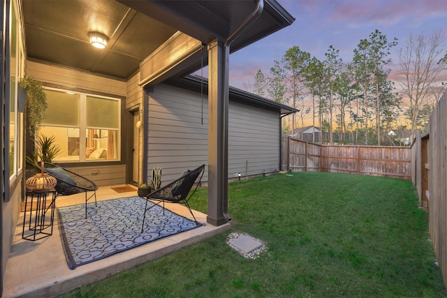 view of yard with a patio and a fenced backyard