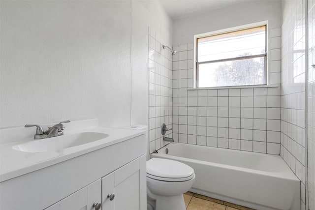 full bath with vanity, toilet, bathtub / shower combination, and tile patterned flooring