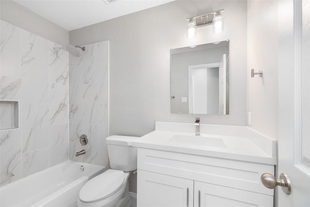 full bathroom with shower / bathing tub combination, toilet, and vanity