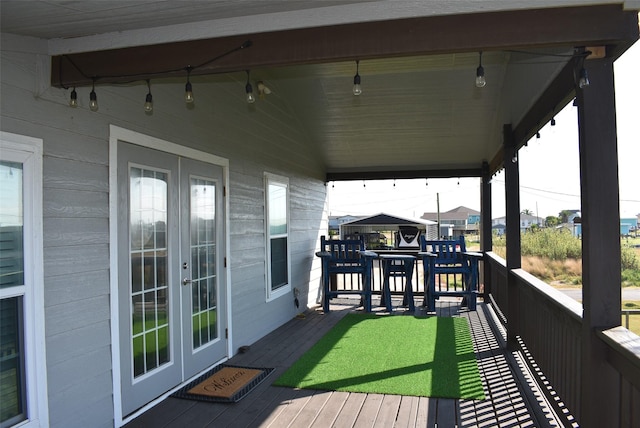 wooden deck with french doors