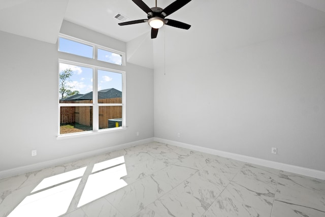 unfurnished room with visible vents, baseboards, and marble finish floor