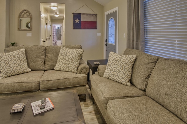 living area with light wood-style flooring