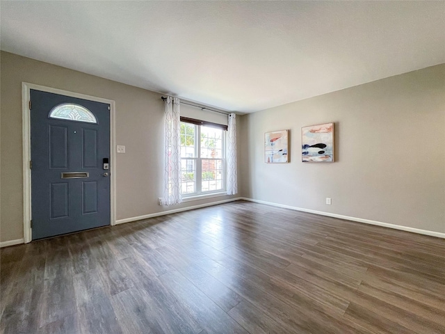 foyer entrance with baseboards and wood finished floors