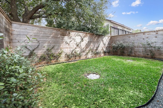 view of yard with a fenced backyard