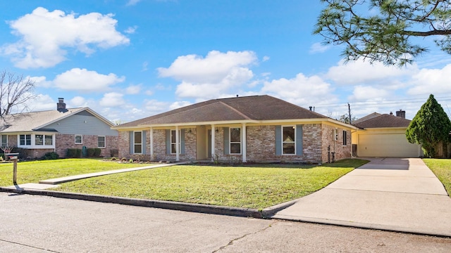 ranch-style home with brick siding and a front lawn