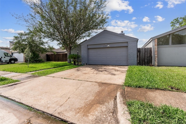 view of front of property with brick siding, a front yard, and fence