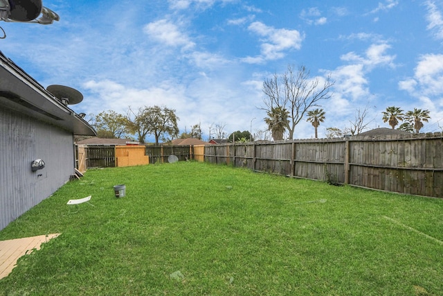 view of yard with a fenced backyard