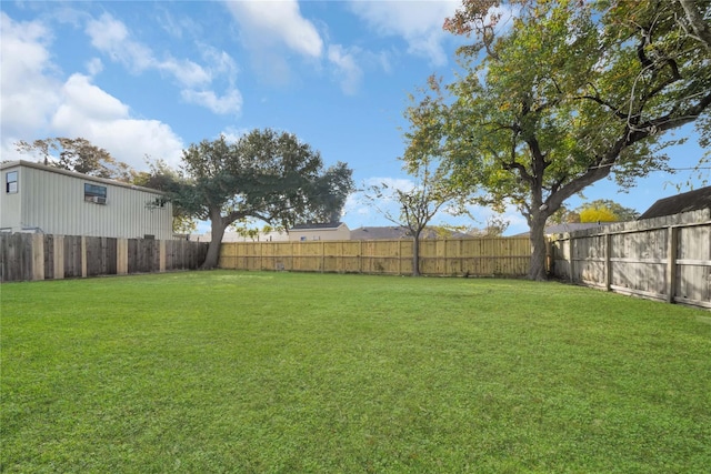 view of yard with a fenced backyard