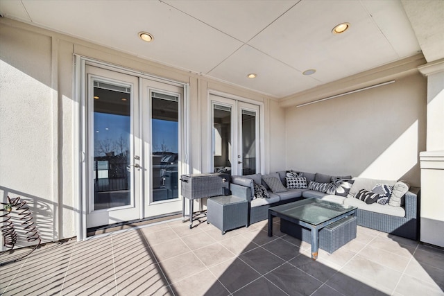 view of patio / terrace featuring an outdoor living space and french doors