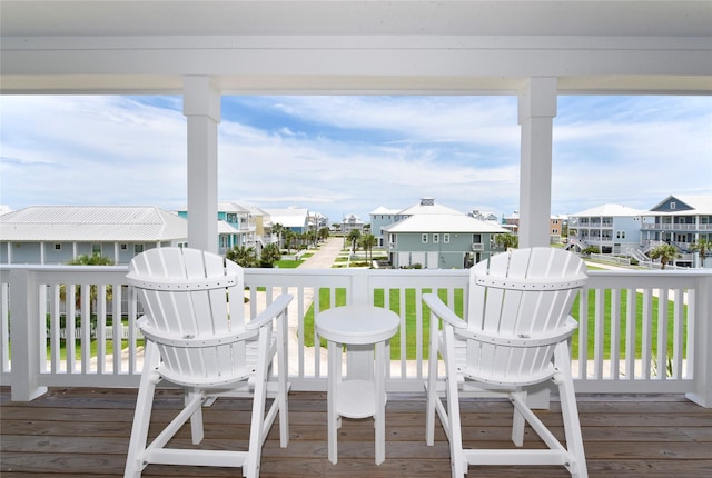 deck with a residential view