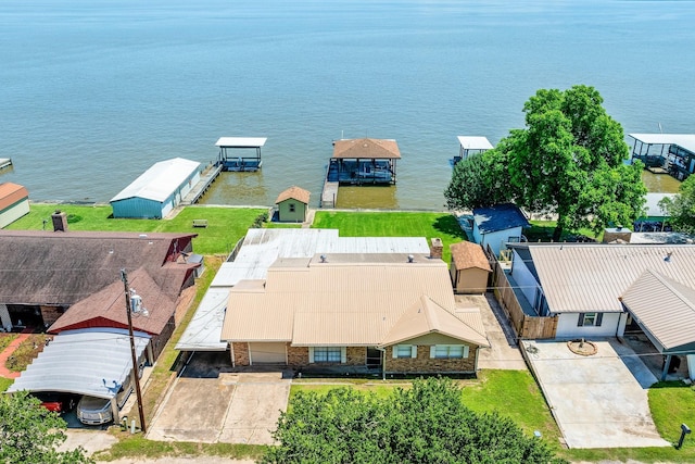 bird's eye view featuring a water view