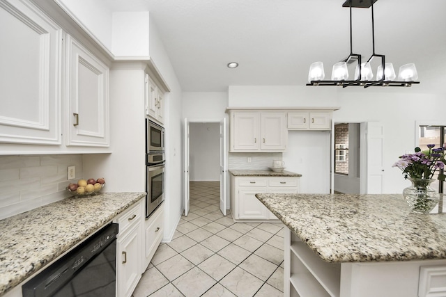 kitchen featuring open shelves, tasteful backsplash, appliances with stainless steel finishes, and white cabinetry