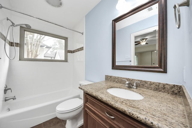 full bathroom featuring tile patterned flooring, shower / tub combination, vanity, and toilet