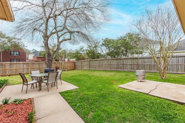 view of yard featuring a patio area and a fenced backyard