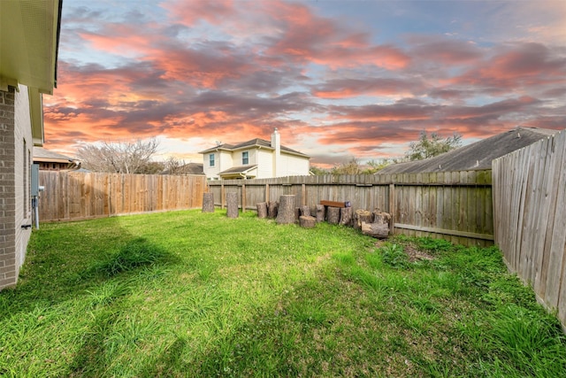 view of yard with a fenced backyard