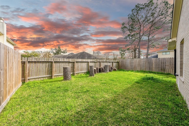 view of yard with a fenced backyard