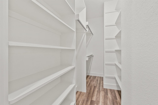 walk in closet with wood finished floors