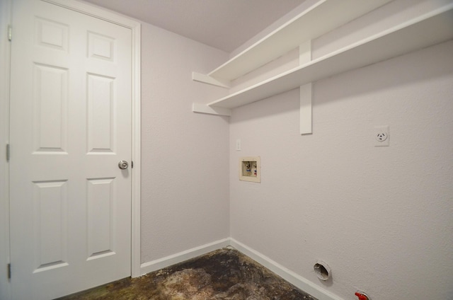 laundry room featuring baseboards, hookup for an electric dryer, hookup for a washing machine, and laundry area