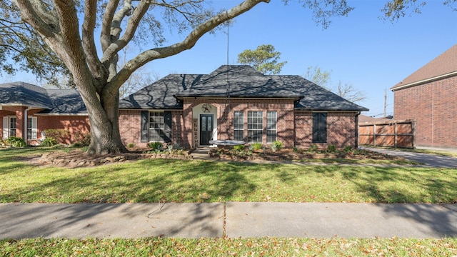 view of front of house featuring a front yard and brick siding