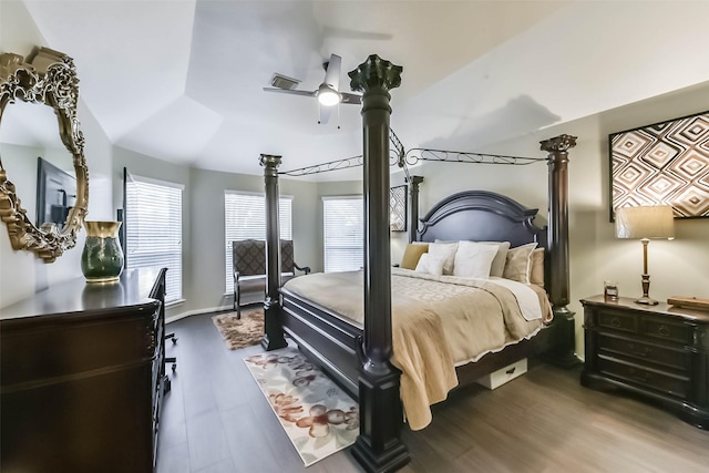 bedroom with wood finished floors and visible vents