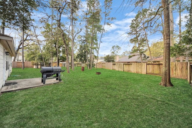 view of yard with a fenced backyard