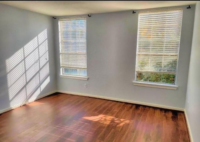 spare room with plenty of natural light, baseboards, and wood finished floors