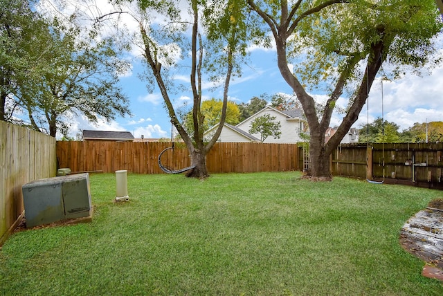 view of yard with a fenced backyard