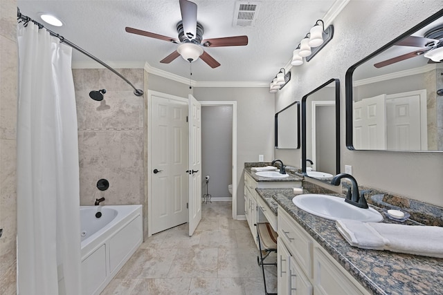 bathroom featuring visible vents, toilet, ceiling fan, and a sink