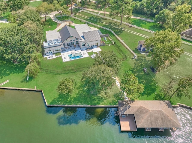 aerial view featuring a water view