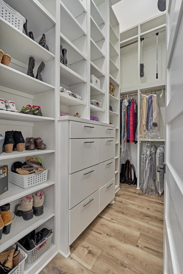 spacious closet with light wood-style flooring