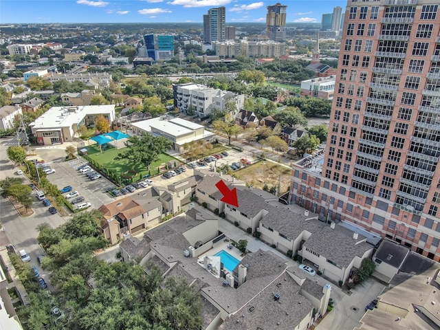 drone / aerial view featuring a city view