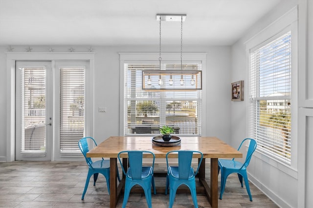 dining room with baseboards and wood finished floors