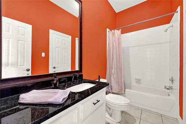7419 Place Vendome, Spring, TX 77379 - full bathroom with toilet, tile patterned flooring, vanity, and shower / bathtub combination with curtain