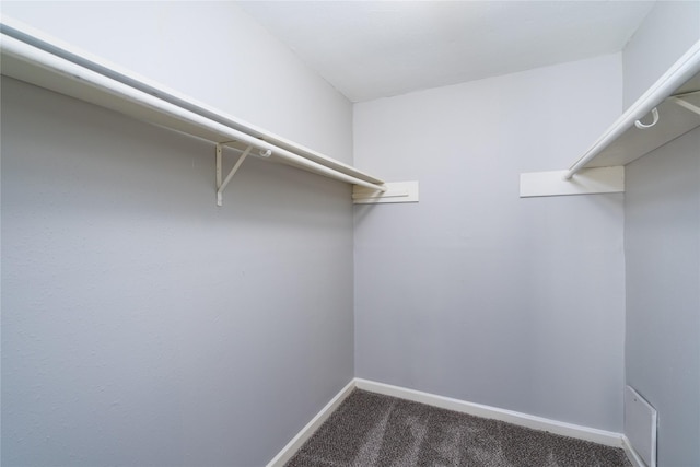 spacious closet featuring dark colored carpet