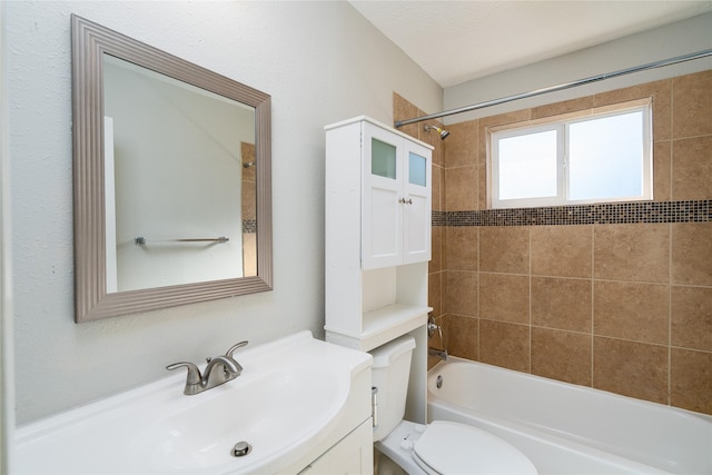 full bath featuring vanity, toilet, and shower / bathtub combination