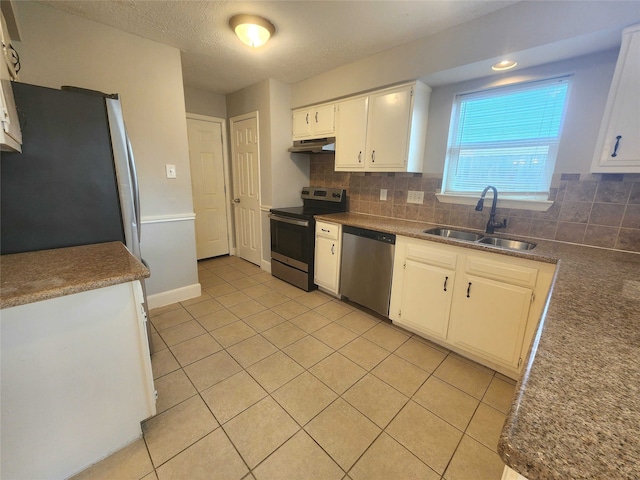 kitchen featuring a sink, decorative backsplash, appliances with stainless steel finishes, and under cabinet range hood