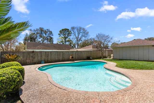 view of pool featuring a fenced backyard and a fenced in pool