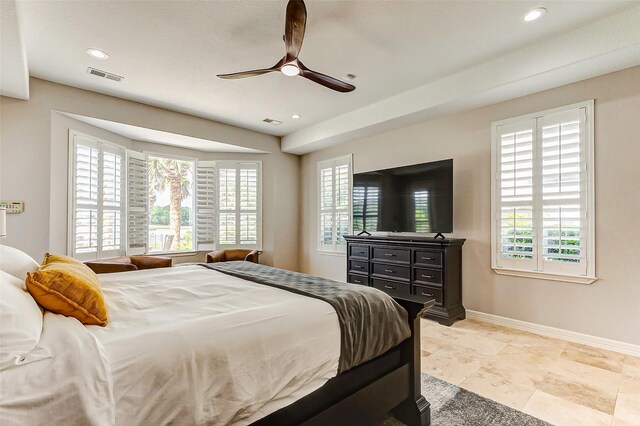 18752 Palm Beach Blvd, Montgomery, TX 77356 - bedroom with multiple windows, recessed lighting, baseboards, and ceiling fan